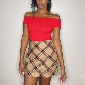 MEDIUM Plaid Tan Mini Skirt